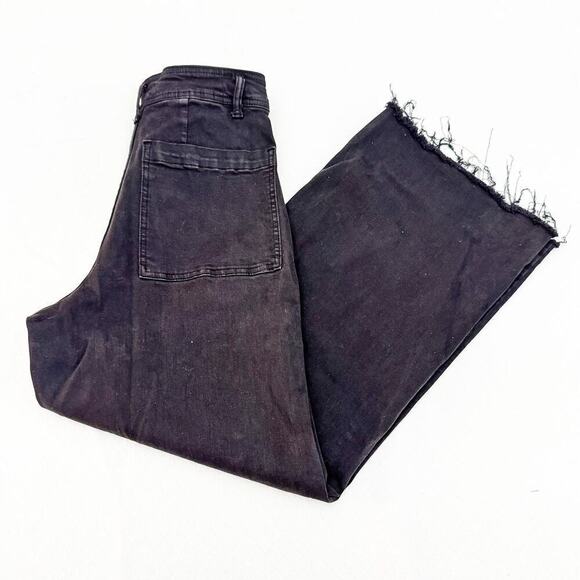 OAT Wide Flared Black Raw Hem Denim Jeans Size 8 / 29 - Picture 9 of 9